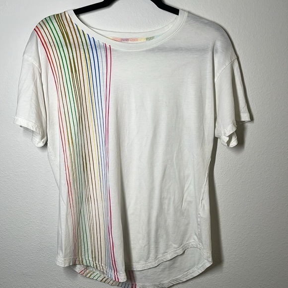 Anthropologie Rainbow Stripe Graphic Cotton Tee – Size Small – Summer Perfect - Picture 4 of 7